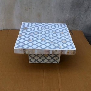 Présentoir à gâteau rond élégant en incrustation d'os avec motif floral, plateau à gâteau en incrustation d'os fait main de qualité supérieure pour décoration de table de mariage - Product Image 1