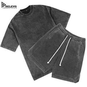 Conjuntos de Shorts para Hombre de Color Sólido, Lavado Ácido, Hechos en Fábrica, Baratos, de Bajo Precio, Nuevos Conjuntos de Shorts de Verano de Dos Piezas Personalizados para Hombre - Product Image 3