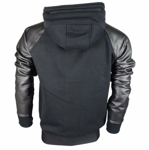 Sweat-shirts à capuche en molleton français sur mesure avec manches en cuir, fermeture éclair, respirants, pour l'entraînement en plein air, pour les motards, vestes à capuche - Product Image 5