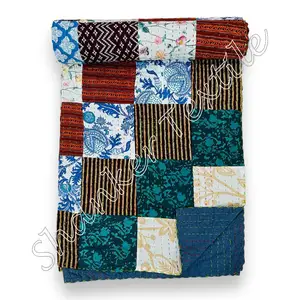 Indische Königin handgemachte Kantha Decke Bettwäsche Queen-Size-Tages decke Throw Patchwork Baumwolle Kantha Quilt Bettdecke Reversible Throw