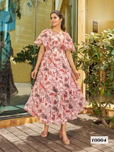 Vestido Largo de Diseño con Estampado Digital de Georgette Fancy Fox para Venta al por Mayor - Product Image 3