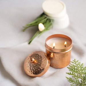Recipiente de vela de diseño martillado de cobre puro, contenedor de vela pequeño con tapa de diseñador para decoración de eventos - Product Image 2
