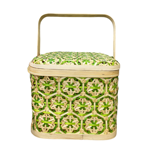 Cestas de Almacenamiento de Bambú Rústicas Tejidas a Mano, Cesta de Almacenamiento de Frutas con Patrón de Flores Coloridas, Cesta de Regalo, Artesanía de Vietnam - Product Image 1