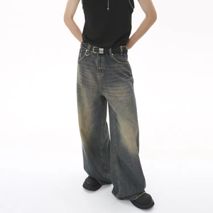 กางเกงยีนส์ของผู้ชายเอวสูงสไตล์วินเทจผ้าเดนิมเอวตรงสไตล์สตรีทแวร์ทันสมัย - Product Image 5