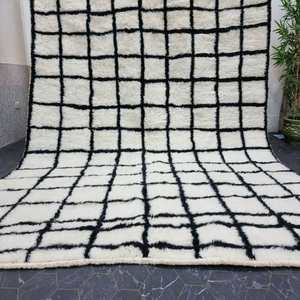 พรมลายตารางหมากรุกสีดำและสีขาวของนักออกแบบพรม100% พิมพ์ลายบล็อกด้วยมือพรมวัสดุคอตตอนสำหรับตกแต่งห้องนั่งเล่น - Product Image 3