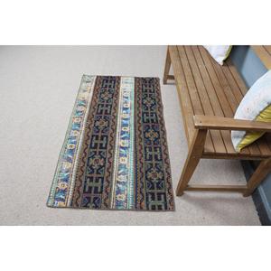 Alfombra Turca Vintage de 2.5x4.6 pies, Alfombra Pequeña, Alfombra de Lana Azul - Product Image 3