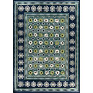 Tapis en laine géométrique classique bleu Alhambra, tissé à la main, en viscose, pour la maison, le salon, le couloir, tapis rectangulaire - ADWL-13172 - Product Image 1