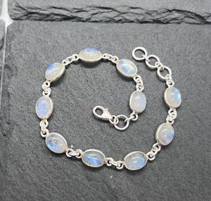 White Rainbow Moonstone 925 <b>Silver</b> 10 Stone Adjustable <b>Bracelet</b> Handmade Gemstone Jewelry Gift For Women - Product Image 5
