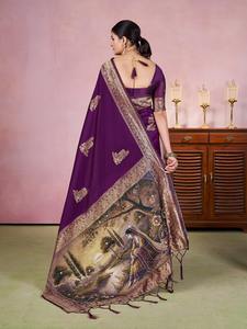 JECQAURD Saree de travail manuel avec pallu de tissage numérique et saree de fête de tissage Jalar Zari pour enfants - Product Image 5