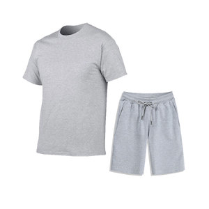 Ensembles jumeaux décontractés pour hommes surdimensionnés de haute qualité survêtement court à motif solide avec t-shirts teints à la plaine Shorts vêtements à chenilles - Product Image 2