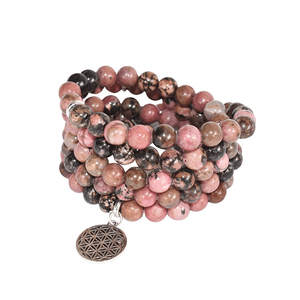 Gorgeous Rhodonite Crystals Mala <b>Bracelet</b> High Quality Gemstone <b>Beaded</b> <b>Bracelets</b> Promotes Emotional Healing and Forgiveness - Product Image 1