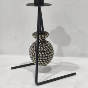 Portavelas giratorio único en metal negro con forma de globo redondo para sala de estar o dormitorio - Product Image 1