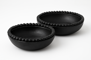 Cuencos de madera hechos a mano con borde de cuentas, juego de dos cuencos de madera elegantes para comedor y decoración del hogar - Product Image 3