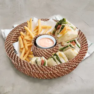 Nouveaux plats et plateaux de service en rotin, plateau de service pour les frites et les trempettes pour les fêtes, boîte de rangement des aliments pour les collations, fruits secs - Product Image 5