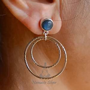 925 Sterling <b>Silver</b> <b>Dangle</b> <b>Earrings</b> with Natural Labradorite Gemstone Double Hoop Geometric Birthstone Labortite <b>Earrings</b> - Product Image 6