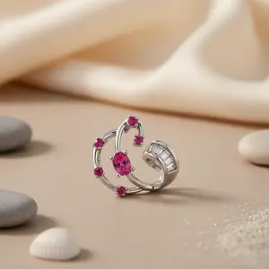 Bague en argent pour femme avec pierre précieuse rubis, boutons de manchette et pinces à cravate élégants, cadeau - Product Image 1