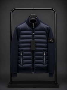 Blouson matelassé hybride de luxe pour homme, doudoune bomber d'hiver thermique teinte en pièce, col quart-zip, décontracté, imperméable, pour l'extérieur - Product Image 5