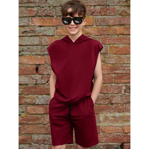 Ensemble deux pièces décontracté unisexe pour adultes, sweat-shirt en polaire uni et short, tenue d'hiver en coton doux - Product Image 1