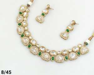 Diseñador de fiesta desgaste AntiquePlated Kundan piedra joyería tradicional hermoso diseño Simple gargantilla collar pendiente para mujer - Product Image 2