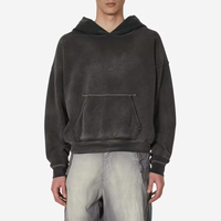 Jersey en blanco de alta calidad para hombre, ropa de calle con capucha, lavado ácido, Sudadera con capucha cuadrada recortada Vintage de peso pesado de gran tamaño