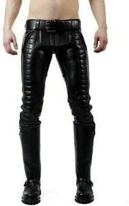 Pantalon en simili cuir de couleur bleue pour hommes de haute qualité coupe ajustée pantalon de jogging vierge en cuir avec logo personnalisé - Product Image 5