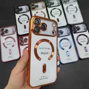 Custodia Magnetica in TPU Elettroplaccato per <span class=keywords><strong>iPhone</strong></span> 17 Air 16 15 14 <span class=keywords><strong>13</strong></span> 12 11 Pro Max <span class=keywords><strong>Mini</strong></span> 7 8 Plus Xr Xs, <span class=keywords><strong>Cover</strong></span> Morbida con Protezione per Fotocamera - Product Image 5