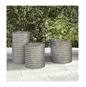 Ribbed Galvanized Metal Planter Pot Set Round Rustic Plant Containers for Home Garden Wholesale - Product Image 1