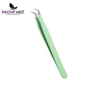 Pince à épiler professionnelle pour extensions de cils, vert clair, en acier inoxydable, pince à épiler de précision pour cils, outils de salon de beauté - Product Image 2