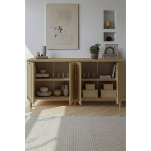 Console de salon moderne de style scandinave à 4 compartiments en mélamine avec portes à panneaux plats et 2 étagères, design élégant - Product Image 5