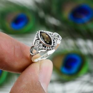 Clásico mejor diseño anillo de cuarzo ahumado Natural anillo hecho a mano 925 sólida plata esterlina 925 Plata estampada joyería de plata hecha a mano - Product Image 4