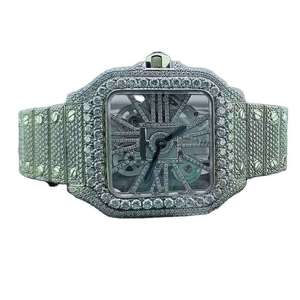 Reloj de pulsera de cuarzo con números romanos de oro blanco de lujo de alta calidad Moissanite helado para hombres - Product Image 2