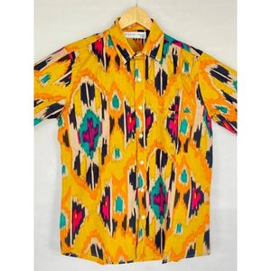 Men's Pure Cotton Summer Cool Casual Beach <b>Shirt</b> Handblock Print Comfortable Urban Garden Picnic Dad Gift-Yellow Poplin Fabric - Product Image 5