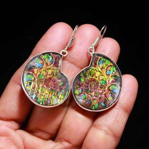 Pendientes colgantes hechos a mano con piedras preciosas de amonita cristiana para boda de Plata de Ley 925 - Product Image 1