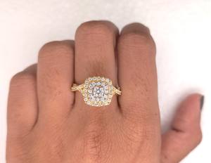 Anillo de Compromiso con Diamante Cultivado en Laboratorio de Corte Redondo de 1 Quilate, Anillo de Boda con Doble Halo de Diamantes, Anillo de Oro Amarillo Sólido de 14K Trenzado - Product Image 2