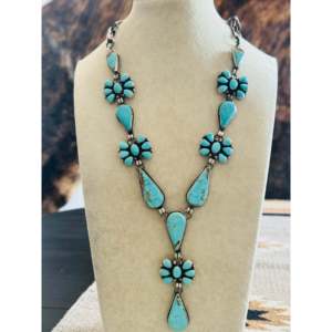 Ensemble de collier lariat Betty Tom Mine 8 avec grappe de fleurs en turquoise et argent sterling pour cadeau - Product Image 1