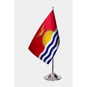 Kiribati Desk <b>Flags</b> Custom Digital Printed Hand <b>Flags</b> Pennant Style with Aluminum <b>Pole</b> Silk Polyester Material <b>for</b> Display - Product Image 1