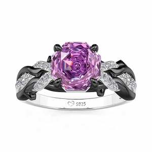 Jeulia Twisted Two-Tone Octagonal Rose Cut Zircon Engagement <b>Ring</b> in <b>Titanium</b> - Product Image 1
