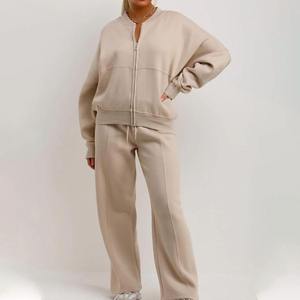 Stock Solid Color Long Sleeve Sweatshirt Zipper <b>Joggers</b> Tracksuit Sweat 2 Piece Sweat Suit Set <b>Outfits</b> <b>Women</b> Track Suit - Product Image 1