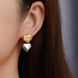 Pendientes de gota de acero inoxidable 304 chapados en oro de 18 quilates en forma de corazón dulce 1 par-Accesorio de moda - Product Image 2