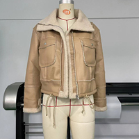 Respirant dames mode veste en cuir 2024 hiver laine d'agneau recadrée tenue plaine teint durable coton rempli