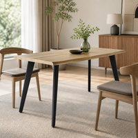 Table à manger moderne en bois clair, plateau rectangulaire en MDF, pieds en métal noir, style nordique, pour la maison, la cuisine, le restaurant, 6 places