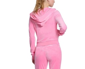 Ensemble de survêtement en velours 2 pièces pour femme enceinte, à capuche, léger, respirant, coupe-vent, rose, haut court et pantalon de jogging - Product Image 4