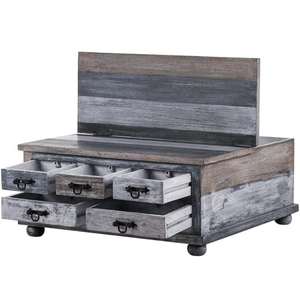 Mesa de centro de madera maciza con acabado mate gris Barmer Distress para sala de estar - Product Image 4