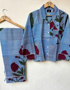 Conjuntos de Pijamas con Estampado Floral, Conjunto de Pijamas de Algodón Indio, Conjunto de Pijamas para Dormir, Vestido de Dormir, Ropa Bohemia, Regalos para Ella - Product Image 5
