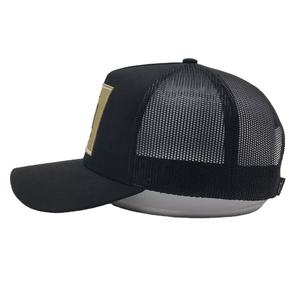 Gorra Trucker Negra al por Mayor con Parche Vintage Color Bronceado, Malla y Cierre Ajustable, Gorro Personalizado con Parche Bordado - Product Image 3