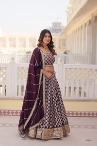 Pure Dyable Viscose Jacquard brodé paillettes longue mode Style indien et pakistanais fête de mariage Festival Lehenga Choli - Product Image 6