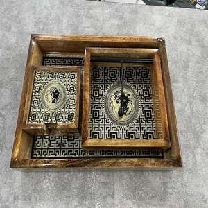 Single-Tier Combo <b>Set</b> Tray Napkin Coaster Printed Wooden <b>Serving</b> Trays for <b>Beverage</b> Multi-Purpose Dining Tables for Kitchen - Product Image 1