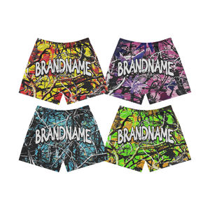 Pantalones cortos de baño transpirables de secado rápido ajustados personalizados informales con cordón de algodón y poliéster impreso con diseño de logotipo de marca personalizado - Product Image 1