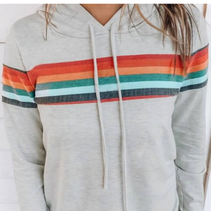 Women's Contrast Color <b>Block</b> Design Hoodie Loose Long Sleeve Plus Size Autumn Season-Washed and Embroidered - Product Image 5