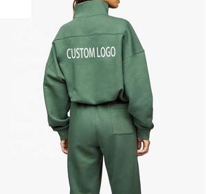 Luxury Heavyweight 100% Cotton <b>Women's</b> <b>Half</b>-<b>Zip</b> Workout Oversized Sweatshirts Winter Sport Tracksuit Sets - Product Image 6